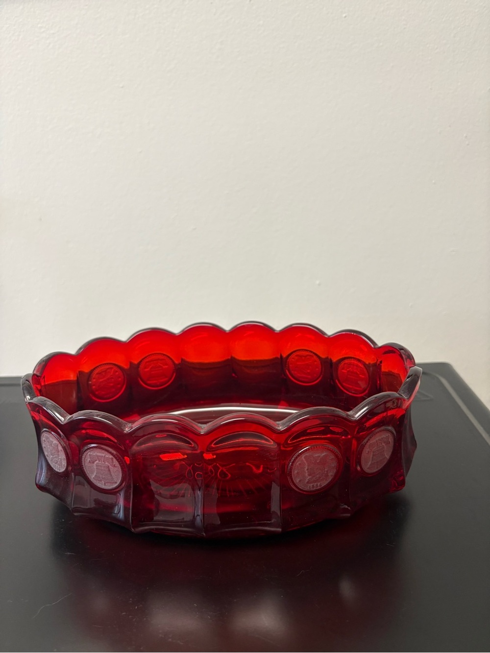 Vintage Fostoria Ruby Red Coin Glass Oval Bowl - Gently used